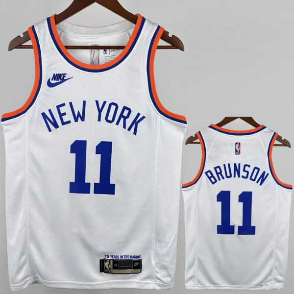 KNICKS BRUNSON #11 White 75th Anniversary Retro NBA Jersey