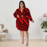 Plus Size Dress Wholesale Supply Autumn Long Sleeve Diagonal Striped Shirt Women Dress