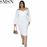 Plus Size Dress V neck solid color midi dress sexy dress wish hot sale