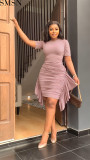 Plus Size Dress European and American AliExpress irregular ruffled slim pleated dress
