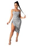 Plus Size Dress 2022 Amazon European and American Summer Solid Color Sexy Dress
