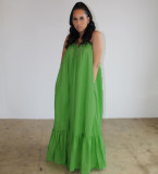 Sexy Slingless Sleeveless Solid Color Long Swing Dress