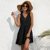 Casual Dress 2022 New Amazon ebay Fashion casual V neck solid color dress