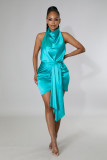 Casual Dress sexy sleeveless satin irregular dress