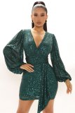 Plus Size Dress cross border sequin dress sequined V neck long sleeve nightclub sexy dress