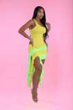 Women'S Summer Patchwork Tassel Sloping Shoulder Dress