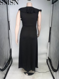 Casual Dress Amazon fashion pure color ruffles plus size dress