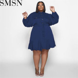 Plus Size Dress Amazon Autumn and Winter New Solid Colored Lapel Fashion Sexy Big Swing Dress Large Size Women Dress