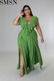 Casual Dress Amazon fashion pure color ruffles plus size dress