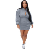 Plus size dress European and American autumn winter sweater fabric thread waist casual dress