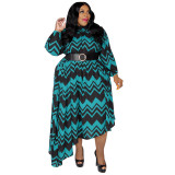 Plus Size Dress autumn and winter New striped sleeve with belt stylish loose plus size women dress