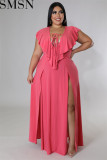 Casual Dress Amazon fashion pure color ruffles plus size dress