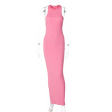 Fashion Solid Color Sleeveless Round Neck Slim Dress For Foreign Trade