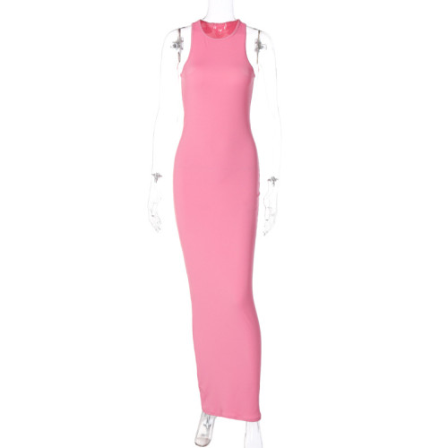 Fashion Solid Color Sleeveless Round Neck Slim Dress For Foreign Trade