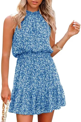 Fashion women dress Women's casual sleeveless halter dress in summer Bohemian print