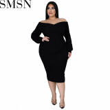 Plus Size Dress V neck solid color midi dress sexy dress wish hot sale