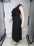 Casual Dress Amazon fashion pure color ruffles plus size dress