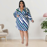 Plus Size Dress Wholesale Supply Autumn Long Sleeve Diagonal Striped Shirt Women Dress