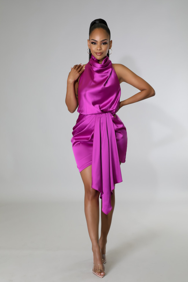 Casual Dress sexy sleeveless satin irregular dress