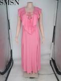 Casual Dress Amazon fashion pure color ruffles plus size dress