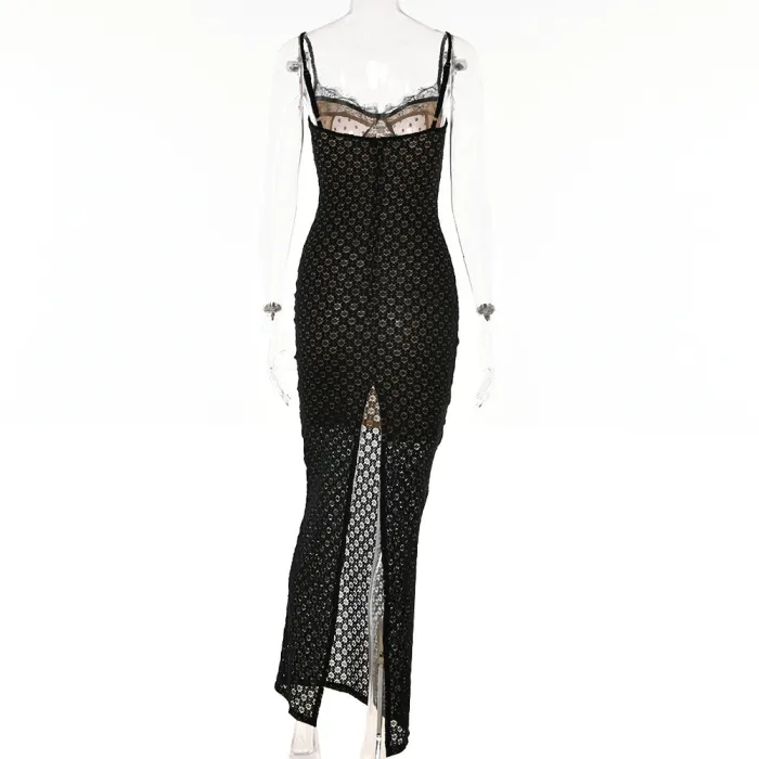 Sexy Strap Tight Long Dress Split Dotted Dress