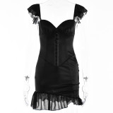 Fashion women dress Sexy Backless Lotus Leaf Skirt off Neck Low Cut Sling Dress Autumn New