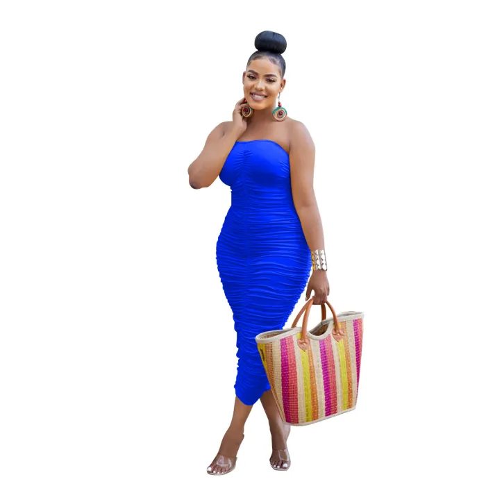 Solid Color Sleeveless Pleated Bra Long Dress