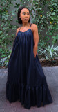 Sexy Slingless Sleeveless Solid Color Long Swing Dress