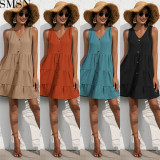Casual Dress 2022 New Amazon ebay Fashion casual V neck solid color dress