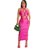 Fashion dress for women 2022 European and American neck hanging hollow tight suspender sexy nightclub dress