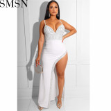 Fashion women dress Amazon new night club style rhinestone sexy strap irregular long dress