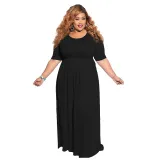 Fashion women dress solid color round neck loose casual plus size dress