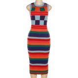 Fashion color blocking sleeveless knitted womens dress