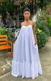 Sexy Slingless Sleeveless Solid Color Long Swing Dress