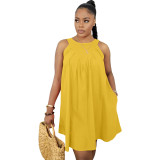Plus Size Dress wholesale summer new solid color sleeveless cotton with pocket loose dress