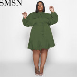Plus Size Dress Amazon Autumn and Winter New Solid Colored Lapel Fashion Sexy Big Swing Dress Large Size Women Dress