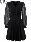 Plus Size Dress 2022 autumn and winter New V neck fashion European and American jacquard dress