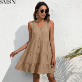 Casual Dress 2022 New Amazon ebay Fashion casual V neck solid color dress