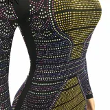 Fashion women dress new sexy nightclub milk fiber rhinestone colorful crystals long sleeve dress