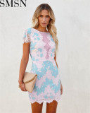 Plus Size Dress Amazon 2022 spring and summer new round neck lace mesh patchwork elegant dress