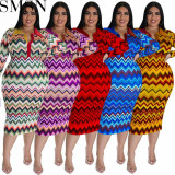 Plus Size Dress European and American long sleeve collar printed open tube fashion dress