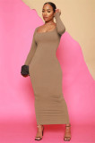 Women Clothing Dress sexy dress Women U-neck ribbed dress