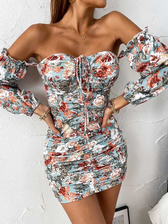 Plus Size Dress Amazon women new tube top printed sheath slim dress