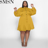 Plus Size Dress Amazon Autumn and Winter New Solid Colored Lapel Fashion Sexy Big Swing Dress Large Size Women Dress