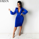 Plus Size Dress Amazon hot sale solid color layered effect sheath sexy dress