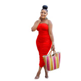 Solid Color Sleeveless Pleated Bra Long Dress