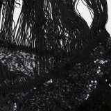 Plus size dress Amazon women fringe skirt dress irregular slit skirt