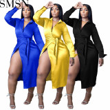 Plus Size Dress Amazon new autumn and winter blouse collar stretch satin wrap dress