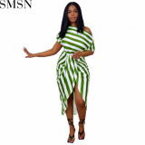 Plus Size Dress Europe and America women clothing off shoulder striped fashion slim dress