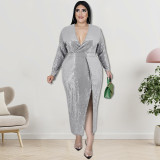 Plus Size Dress fall women clothing wholesale Velvet Bottom embroidered sequined dress